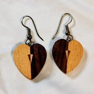 Handmade Heart-Shaped Two-tone Wooden Earrings